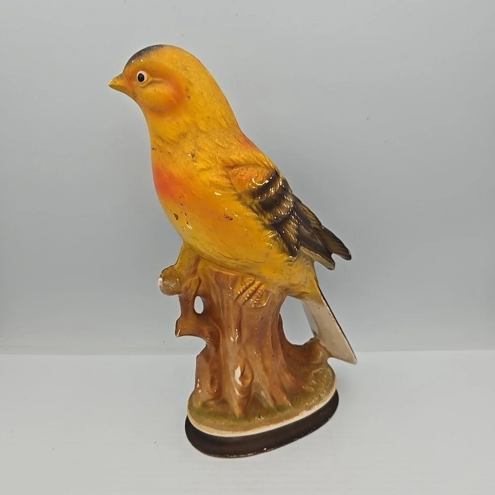 Enesco Japan Goldfinch Vibrant Yellow Bird Ceramic Vintage Figurine 1950s 9.75in